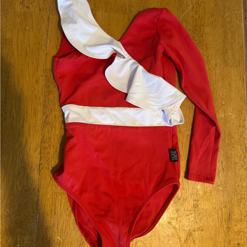 TIGER FRIDAY - Red One-Shoulder Ruffle Leotard